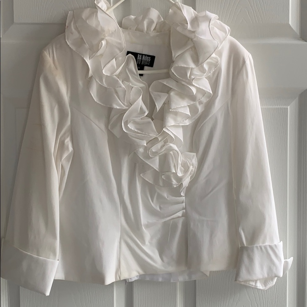 Ba nites Size 14 white blouse longsleeve ruffle